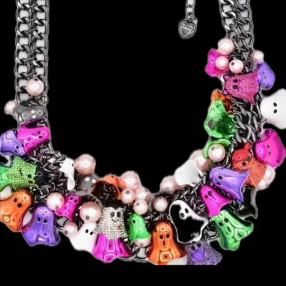 NWT ⚜️🖤⚜️ Betsey Johnson 2025 Limited Edition Ghost Charm Statement Necklace - Picture 12 of 16